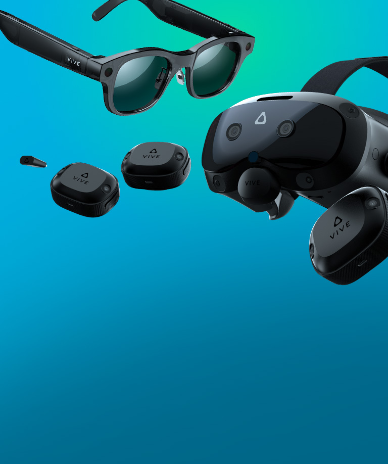 Man wearing and adjusting the VIVE Focus Vision headset for a secure fit